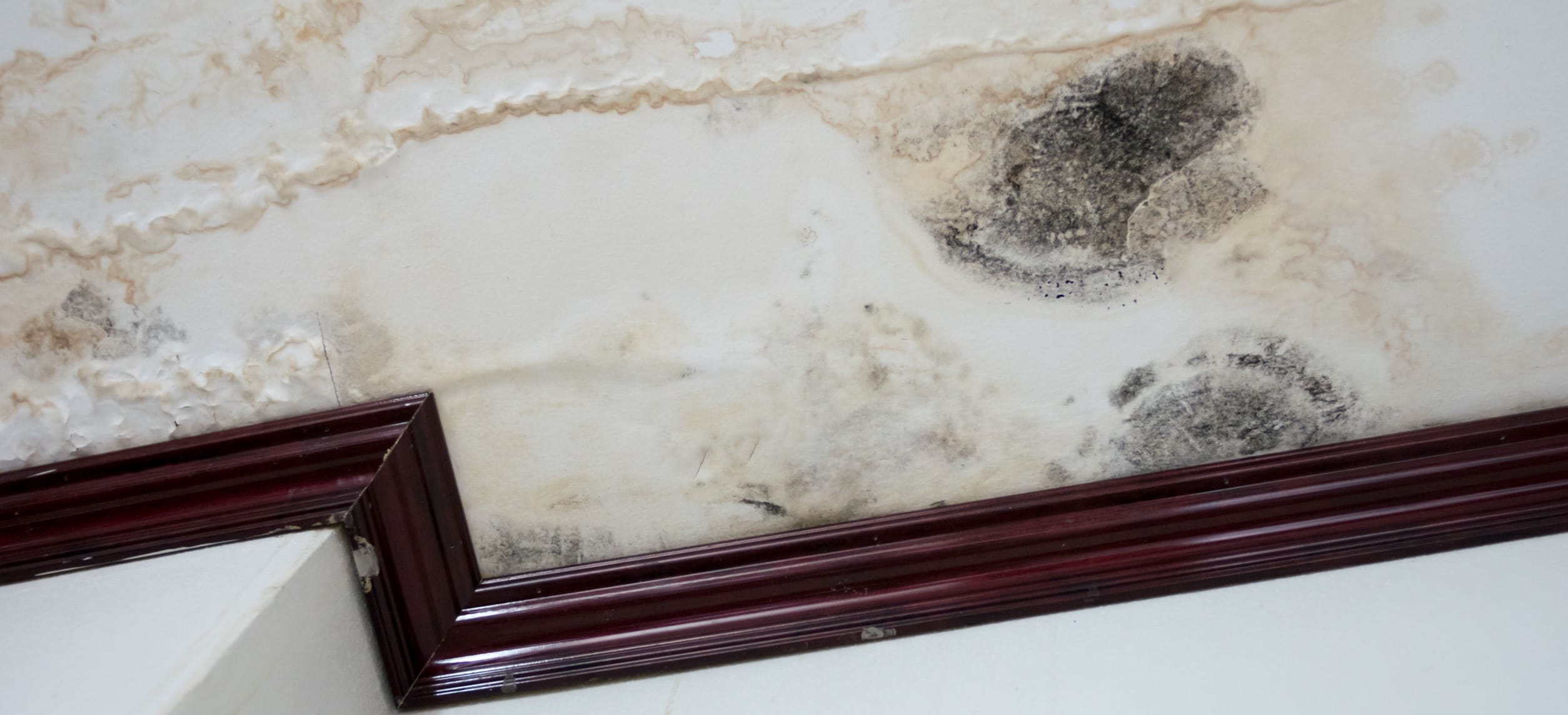 Damage caused by water leakage on a wall and ceiling