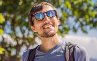 Man sightseeing while on a trip