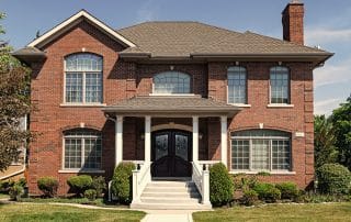 View of the front of a red brick house